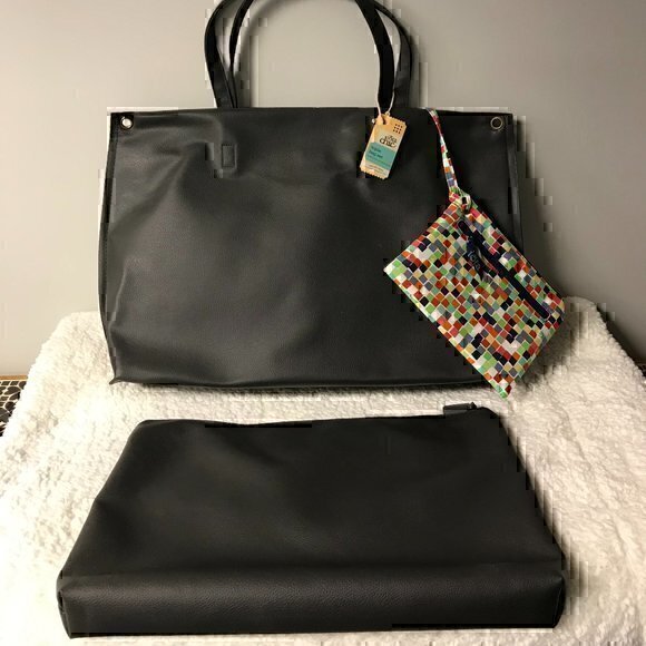 Iota Chic Handbags - Iota Chic "Mosaic" 3-piece Tote Travel Bag Set Black Exterior